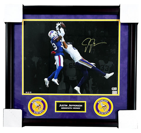 Justin Jefferson Vikings Signed Spotlight 16x20 Matted & Framed Photo BAS