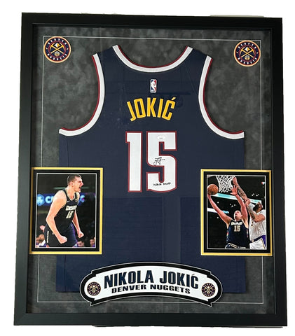Nikola Jokic' Autographed/"NBA MVP" Denver Nuggets Jersey Deluxe Framed JSA COA