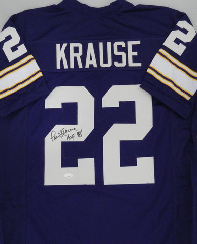 Vikings Hall of Famer PAUL KRAUSE Signed Custom Replica Jersey AUTO w/ HOF JSA