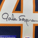 FRAMED Autographed/Signed GALE SAYERS 33x42 Chicago Blue Jersey PSA/DNA COA Auto
