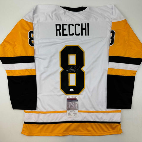 Autographed/Signed Mark Recchi Pittsburgh White Hockey Jersey JSA COA