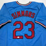 Autographed/Signed Ted Simmons St. Louis Blue Baseball Jersey JSA COA