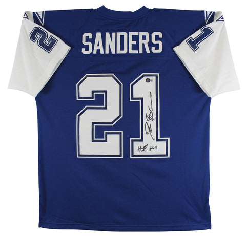 Cowboys Deion Sanders "HOF 2011" Signed Thanksgiving M&N Jersey BAS Witnessed