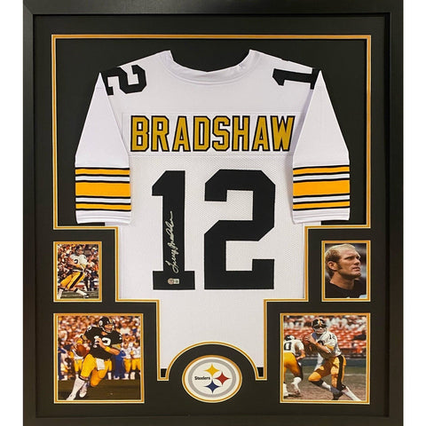 Terry Bradshaw Autographed Signed Framed WHT Pittsburgh Steelers Jersey BECKETT