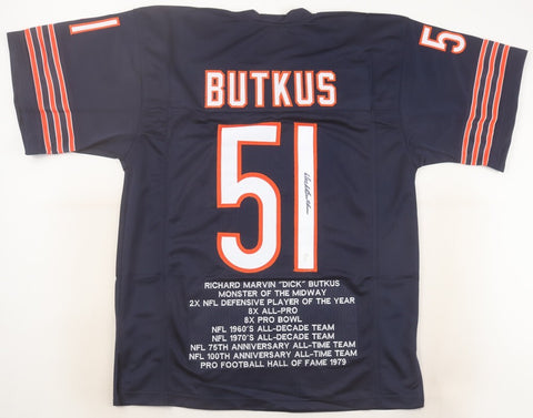Dick Butkus Signed Chicago Bears Career Stat Jersey (JSA COA) 8xPro Bowl L.B