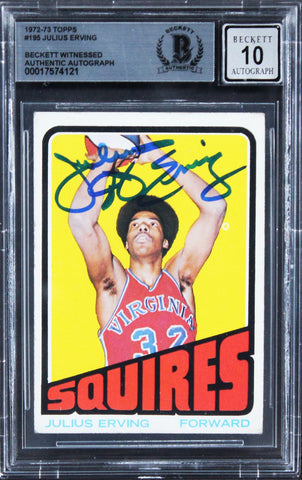 Julius Erving Authentic Signed 1972 Topps #195 Rookie Card Auto 10! BAS Slabbed