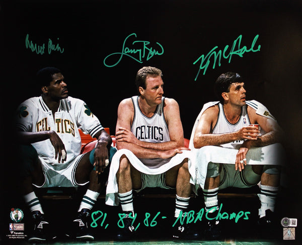 Celtics (3) Bird, McHale & Parish Signed 16x20 Horizontal Spotlight Photo BAS W