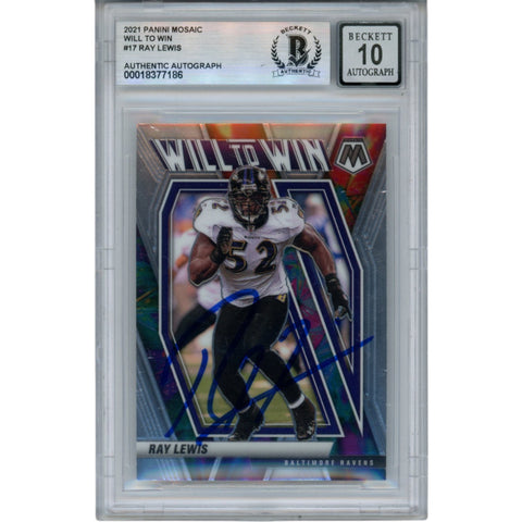 Ray Lewis Autographed 2021 Mosaic Will to Win #WW-17 Trading Card Beckett 52992