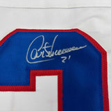 Framed Signed Guy Carbonneau 35x39 Montreal White Jersey JSA COA