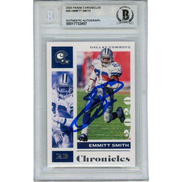 Emmitt Smith Autographed/Signed 2020 Chronicles #28 Card Slab Beckett 49908