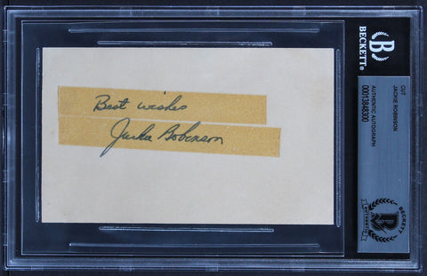 Dodgers Jackie Robinson "Best Wishes" Authentic Signed 3x5 Cut Sig BAS Slabbed