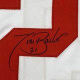 FRAMED Autographed/Signed TIKI BARBER 33x42 New York White Jersey JSA COA