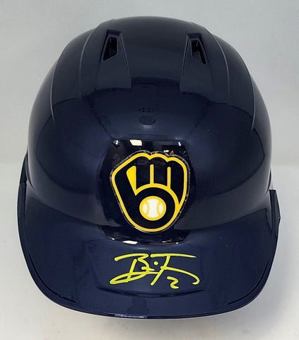 Brewers BRICE TURANG Signed Full Size Milwaukee Rawlings BLUE Helmet AUTO - JSA
