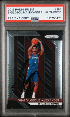 Thunder Shai Gilgeous-Alexander Signed 2018 Panini Prizm #184 RC Card PSA Slab