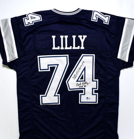 Bob Lilly Autographed Blue Pro Style Jersey w/2 Inscriptions - Beckett W Holo