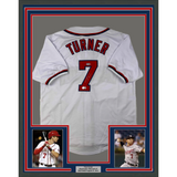 Framed Autographed/Signed Trea Turner 33x42 Washington White Jersey Beckett COA
