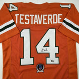 Autographed/Signed VINNY TESTAVERDE Miami Orange College Football Jersey BAS COA