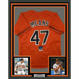 FRAMED Autographed/Signed JOHN MEANS 33x42 Baltimore Orange Jersey Beckett COA