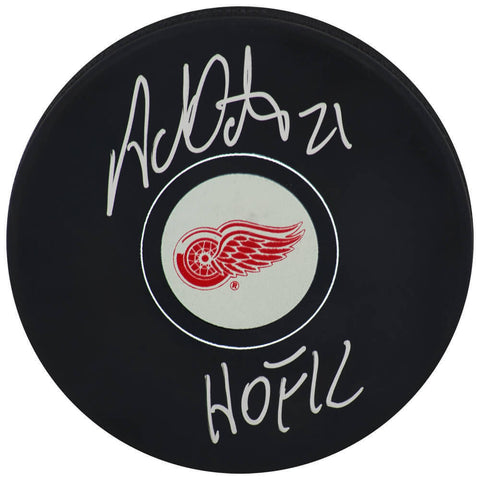 Adam Oates Signed Detroit Red Wings Logo Hockey Puck w/HOF'12 -(SCHWARTZ COA)