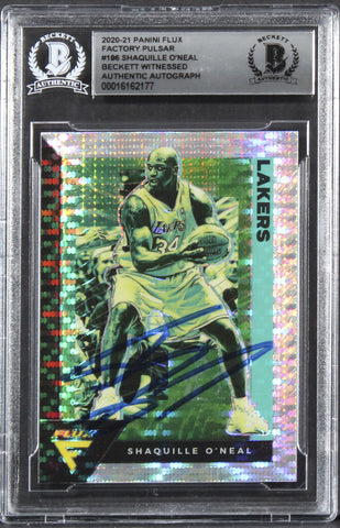 Lakers Shaquille O'Neal Authentic Signed 2020 Panini Flux #186 Card BAS Slabbed