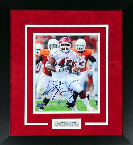 DJ WILLIAMS SIGNED ARKANSAS RAZORBACKS 8x10 FRAMED PHOTO COA