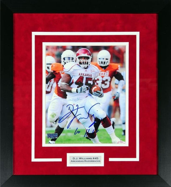 DJ WILLIAMS SIGNED ARKANSAS RAZORBACKS 8x10 FRAMED PHOTO COA