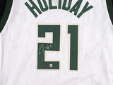 Jrue Holiday Milwaukee Bucks Signed White Jersey / 2021 NBA Champion (Beckett)