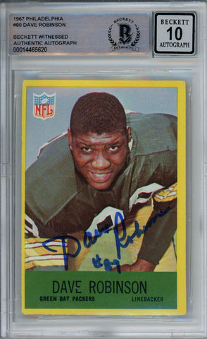 Dave Robinson Signed 1967 Philadelphia #80 Rookie Card Beckett 10 Slab 38647