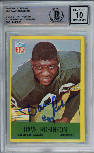Dave Robinson Signed 1967 Philadelphia #80 Rookie Card Beckett 10 Slab 38647