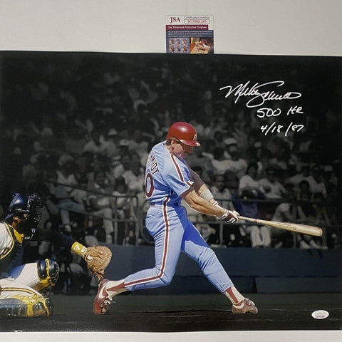 Autographed/Signed MIKE SCHMIDT 500th HR Phillies 16x20 Photo JSA COA