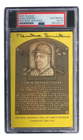 Duke Snider Signed 4x6 Brooklyn Dodgers HOF Plaque Card PSA/DNA 85026271