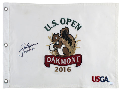 Jack Nicklaus "62, 67, 72, 80" Signed 2016 U.S. Open Pin Flag JSA #XX33461