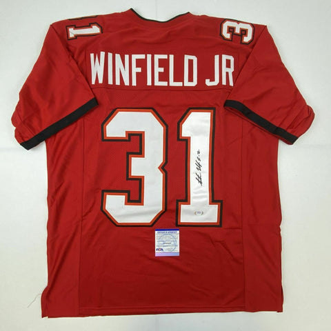 Autographed/Signed ANTIONE WINFIELD JR Tampa Bay Red Football Jersey PSA/DNA COA