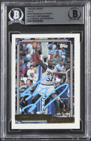 Magic Shaquille O'Neal Signed 1992 Topps Gold #362 Rookie Card BAS Slabbed