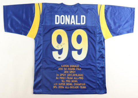 Aaron Donald Signed Los Angeles Rams Highlight Stat Jersey (Beckett) Pro Bowl DE