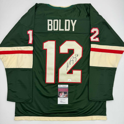 Autographed/Signed Matt Boldy Minnesota Green Hockey Jersey JSA COA