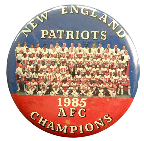 1985 New England Patriots AFC Champions 3.5 Inch Round Pin w/ Team Photo 178011
