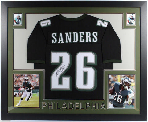 Miles Sanders Signed Eagles 35x43 Framed Jersey (JSA COA) Former Penn State RB