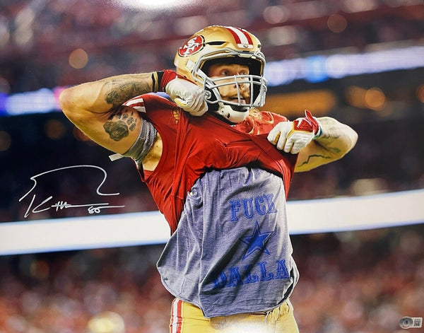 George Kittle Autographed 49ers 11x14 F*** Dallas Photo Beckett Hologram