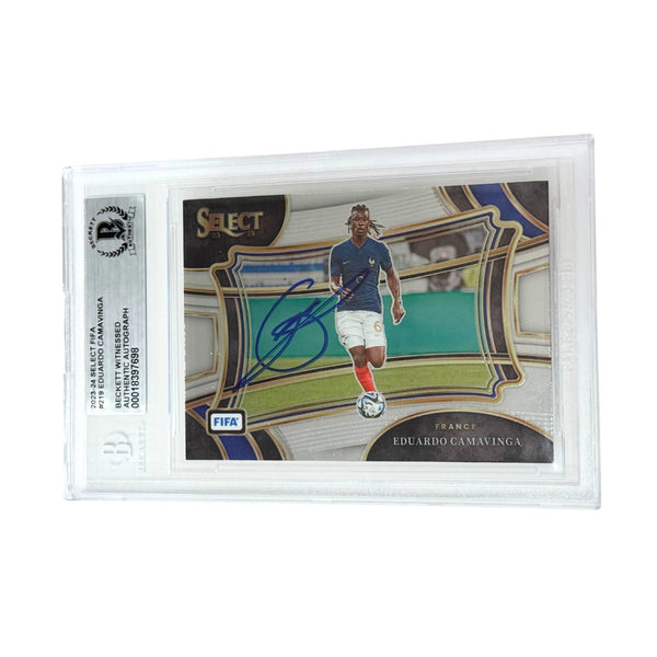 Eduardo Camavinga Signed 2023 Panini Select FIFA Field Level - Beckett Witness