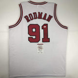 Autographed/Signed DENNIS RODMAN Chicago White Jersey JSA COA Auto
