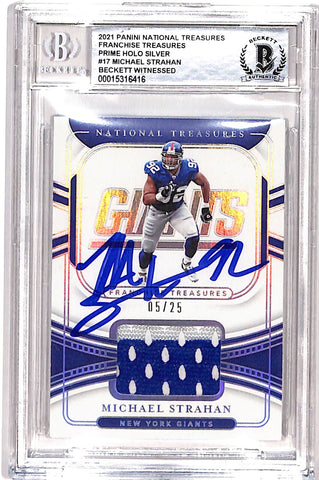 Michael Strahan Signed 2021 National Treasures #FT-MS Card BAS 38984