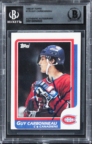 Canadiens Guy Carbonneau Authentic Signed 1986 Topps #176 Card BAS Slabbed