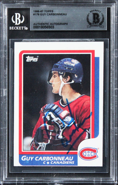 Canadiens Guy Carbonneau Authentic Signed 1986 Topps #176 Card BAS Slabbed