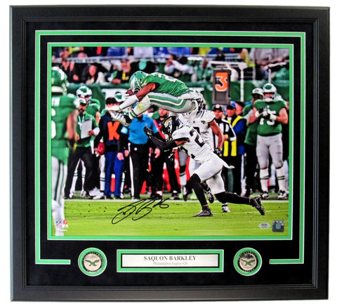 Saquon Barkley Signed/Autographed 16x20 Photo Eagles Framed PSA/DNA 203374