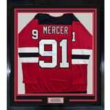 Framed Autographed/Signed Dawson Mercer 35x39 NJ Red Hockey Jersey JSA COA