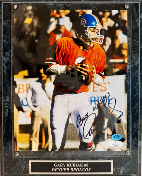 Gary Kubiak Autographed 8x10 Photo with Plaque -- Denver Broncos | JSA COA