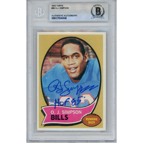 OJ Simpson Autographed 1970 Topps #90 HOF Trading Card Beckett 46496