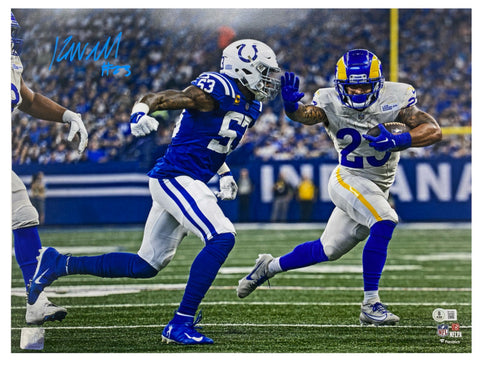 Kyren Williams Autographed (In Blue) Rams "Stiff Arm" 16" x 20" Photo Beckett