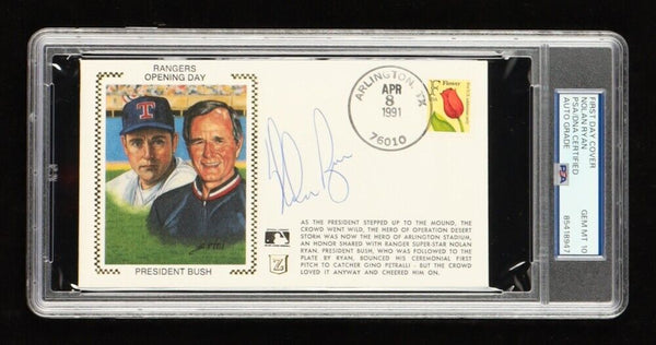 Nolan Ryan Signed 1991 "Rangers Opening Day w George Bush" First Day Cover Cache